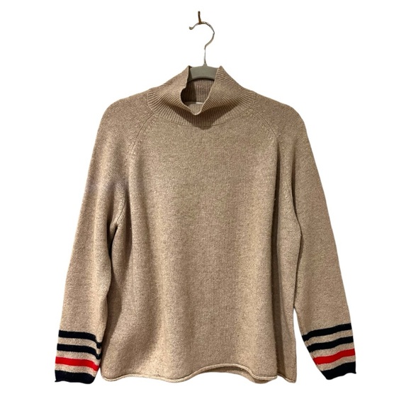 Jumper1234 Mockneck Cashmere Striped Sleeve Sweater in Camel (Sz 3 / L) - Picture 7 of 7